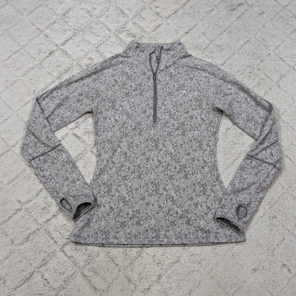 Gymshark Jacket Women's S Gray Marl Fleur Texture ½ Zip Pullover Slim Fit Cutout